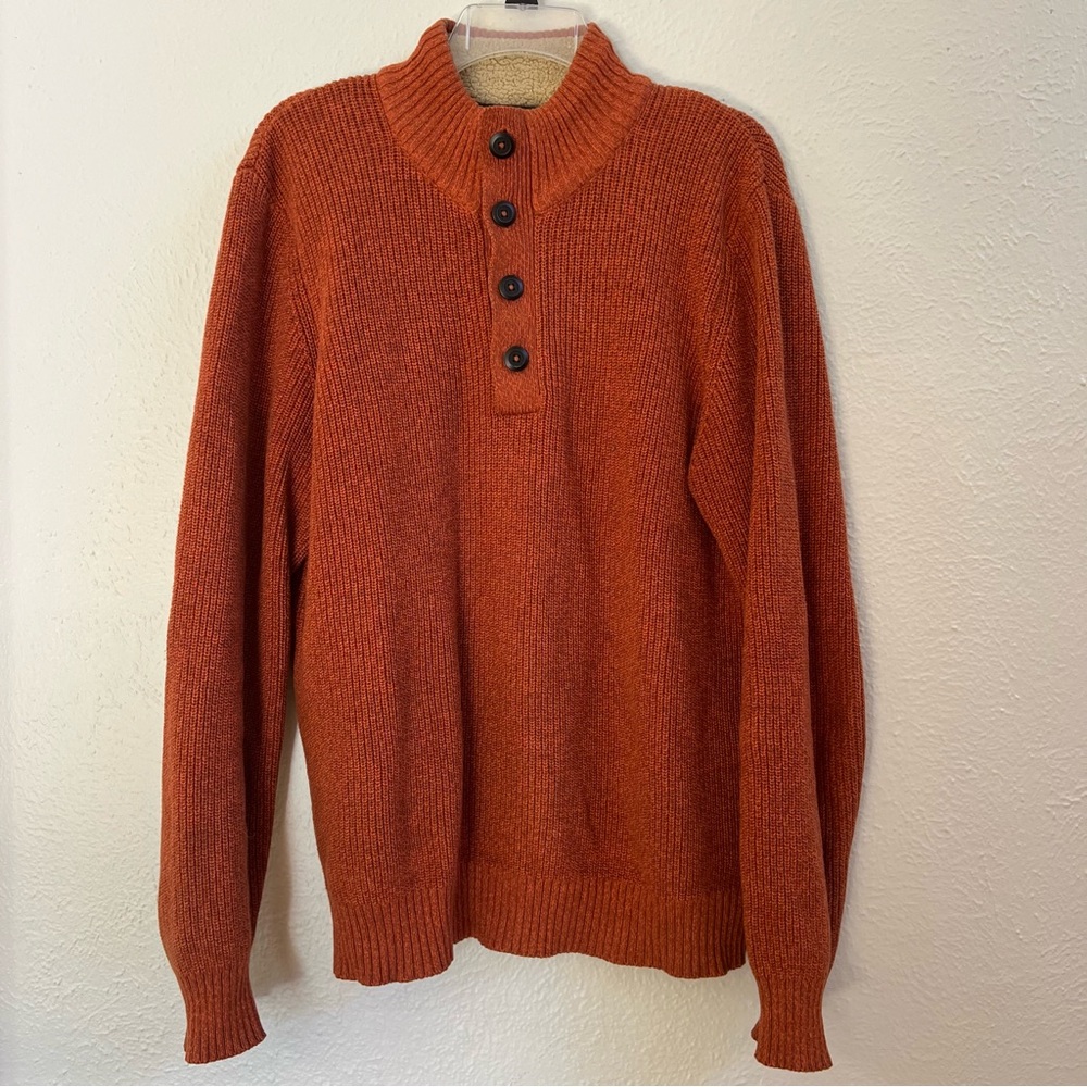 GH Bass rust orange ribbed knit 1/4 button sweater